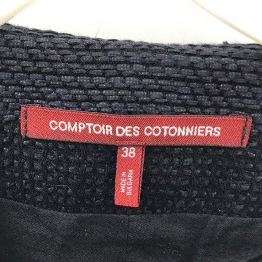 Comptoir Des Cotonniers Women's Zip Up Tweed Long Sleeve Dress Dark Blue Size 38